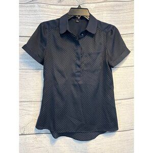 Ann Taylor Navy Polka Dot Short Sleeve Blouse XSP